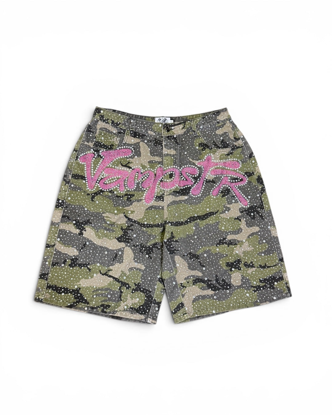 CAMO CRYSTAL DENIM SHORTS