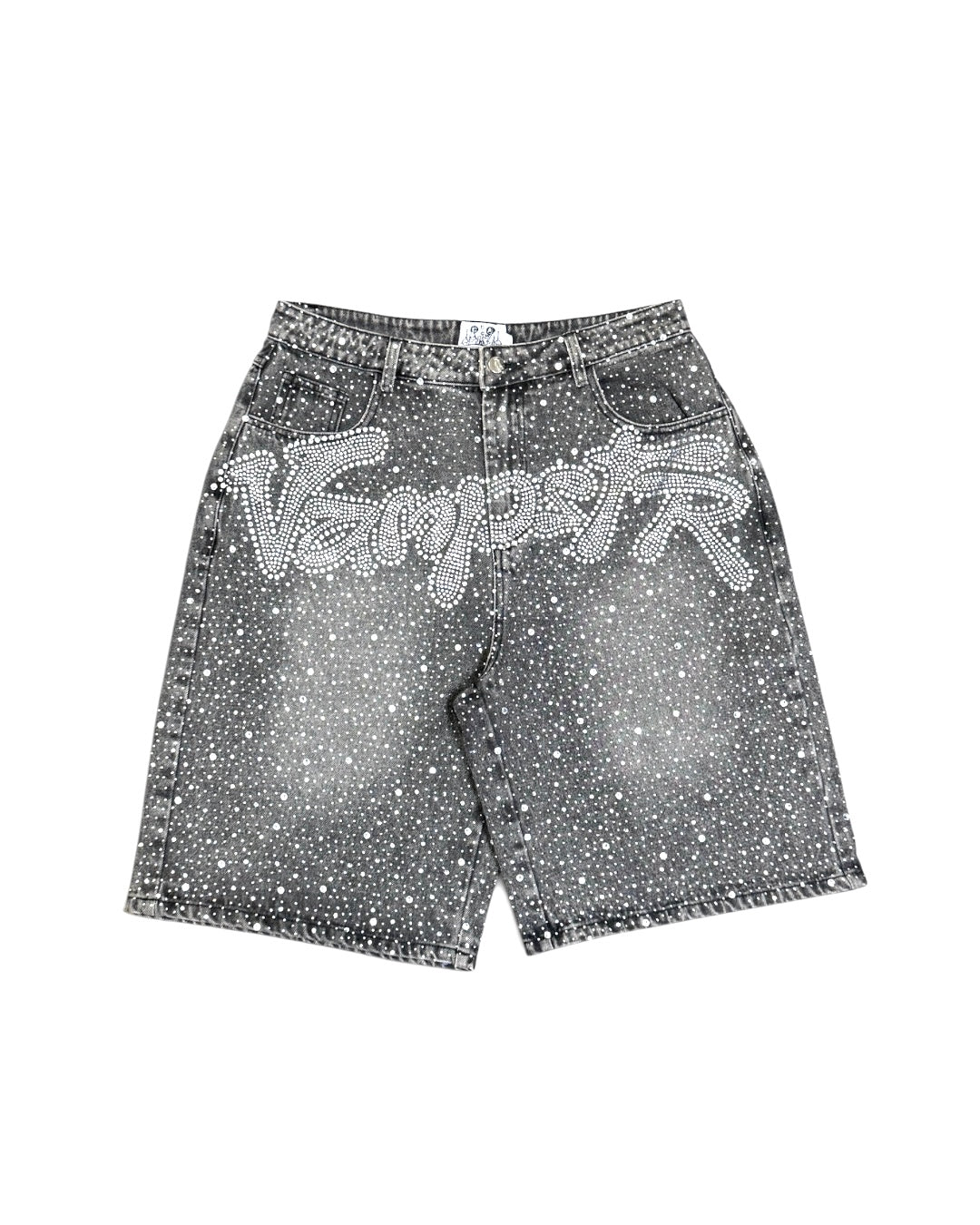 SILVER CRYSTAL DENIM SHORTS
